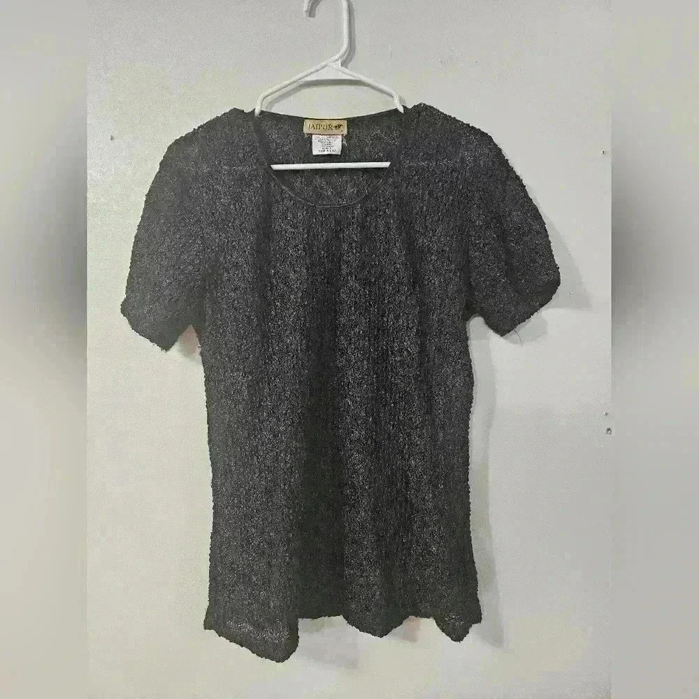 Jaipur Womens black short sleeve Crinkle blouse Size Medium!